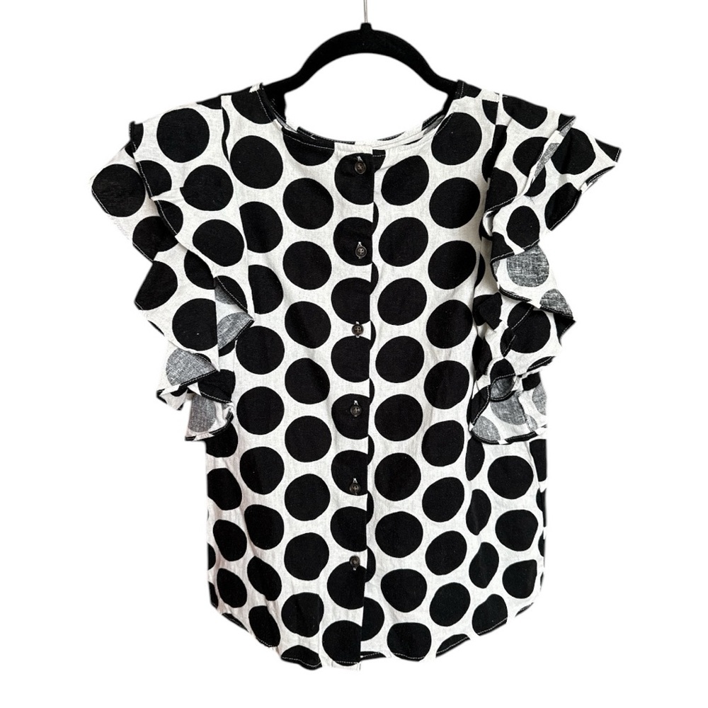 Who What Wear Polka Dot Flutter Sleeve Linen Blend Shirt Top XS - Picture 4 of 6